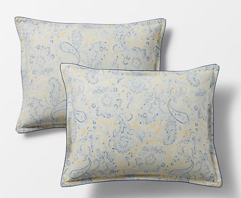 Lauren Ralph Lauren Marisa King 3 pc Comforter Set Shams Paisley Print Yellow, Blues on White Ground. Reverses to Blue Stripe.