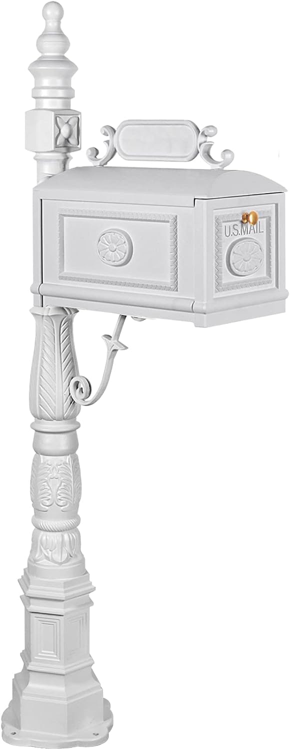 Polar Aurora Barcelona Decorative Post Mailbox Combination Stratford Heavy Duty Postal Mail Box Cast Aluminum(White)