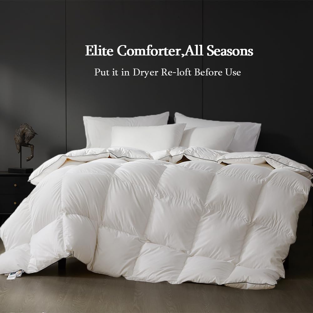 King Size Down Comforter,All-Season Duvet Insert with 8 Loops,Noiseless Luxury Comforter,White,106x90 inches