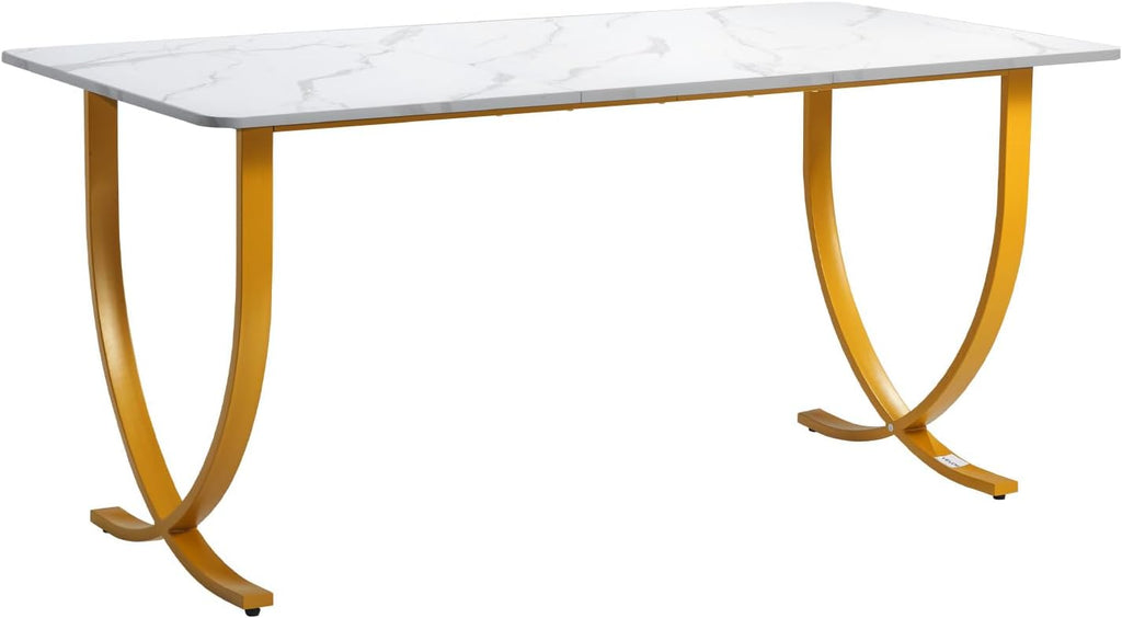 VEVOR Executive Desk, 63' W x 31.5' D Large Office Desk, Modern Computer Table Conference Meeting Room Table, Business Furniture Enlarged Desktop for Home Office, White and Gold