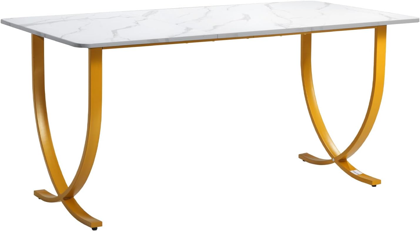 VEVOR Executive Desk, 63' W x 31.5' D Large Office Desk, Modern Computer Table Conference Meeting Room Table, Business Furniture Enlarged Desktop for Home Office, White and Gold