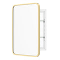 WallBeyond Bathroom Medicine Cabinet with Mirror, 16x24 Inch Gold Recessed Medicine Cabinet with Round Corner Aluminum Alloy Metal Framed.
