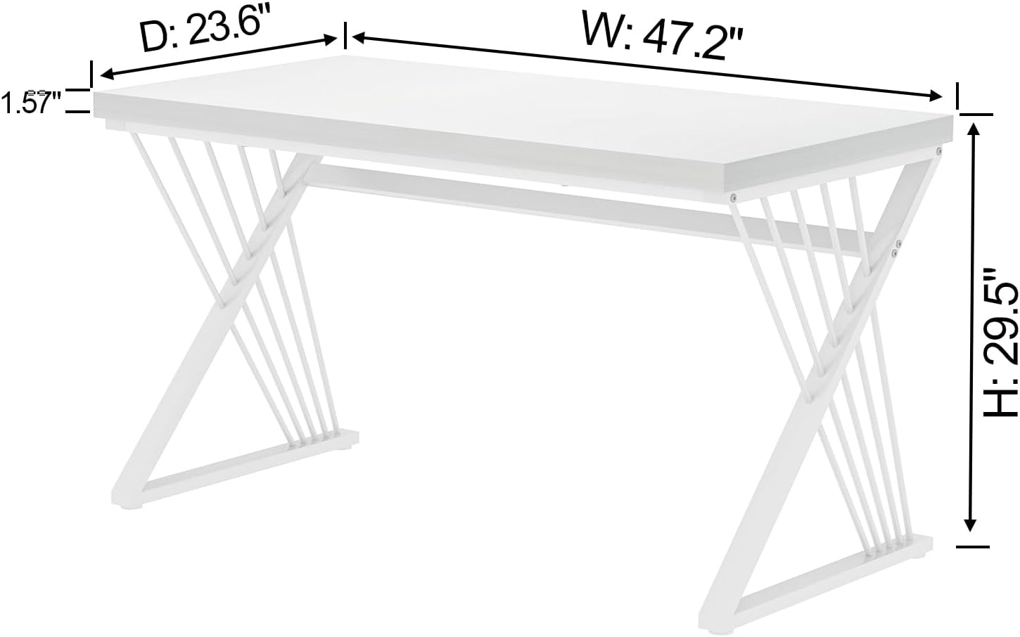 FOLUBAN White Desk, Modern Wood and Metal Computer Desk for Home Office, Simple Writing Work PC Desks for Bedroom, Industrial Study Gaming Table for Living Room, White, 47 Inch