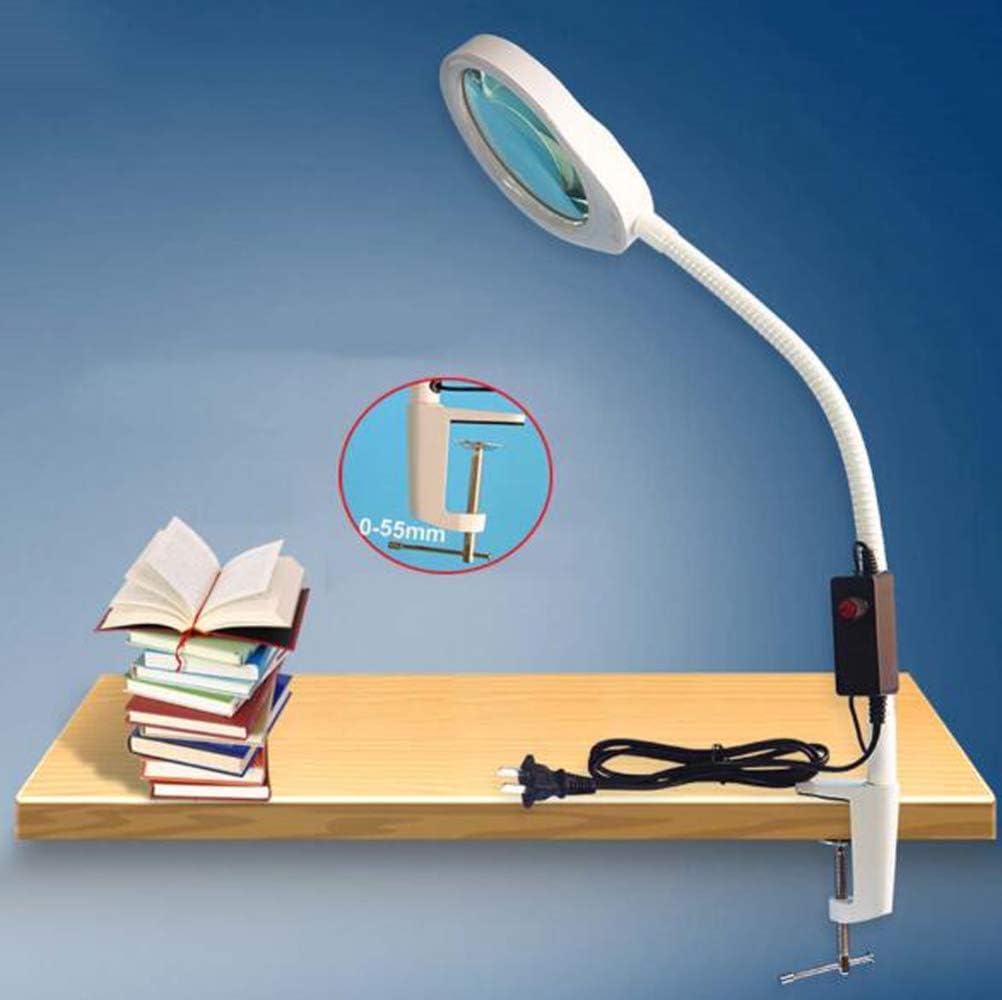 Led Magnifying Lamp with Clamp, with Adjustable Swivel Arm Light,10X 20X Magnifier Vertical Desk Magnifying Lamp Light Beauty Adjustable Beauty Stand Salon Tattoo Nail Skin,