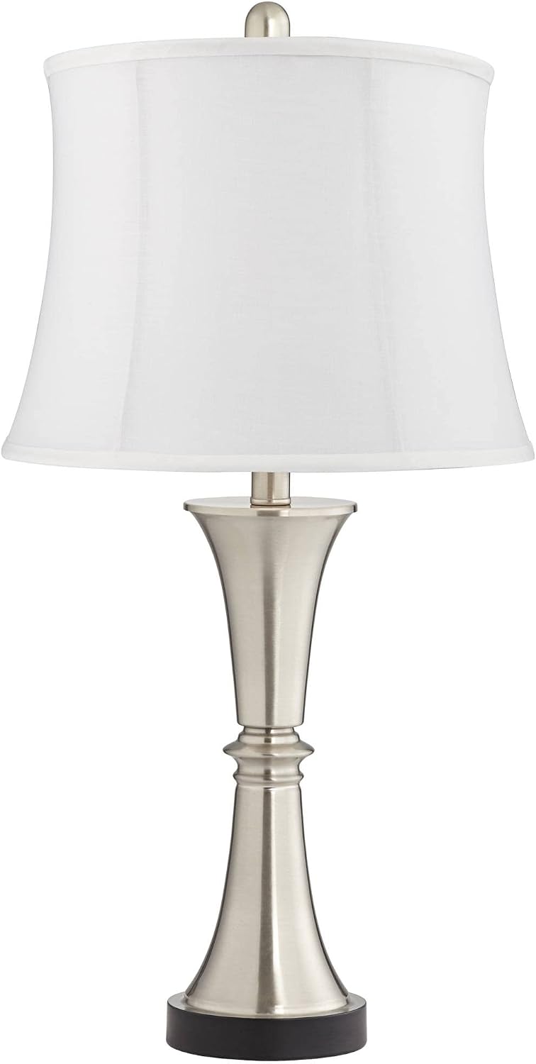 360 Lighting Seymore Modern Table Lamps 26' Tall Set of 2 with USB Charging Port Silver LED Touch On Off White Softback Drum Shade for Bedroom Living Room House Home Desk Bedside Nightstand