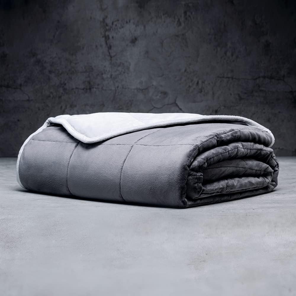 LUXOME Queen Size Weighted Blanket | Integrated Cooling & Plush Cover | 18 lbs | 60'x80' | Grey/Light Grey