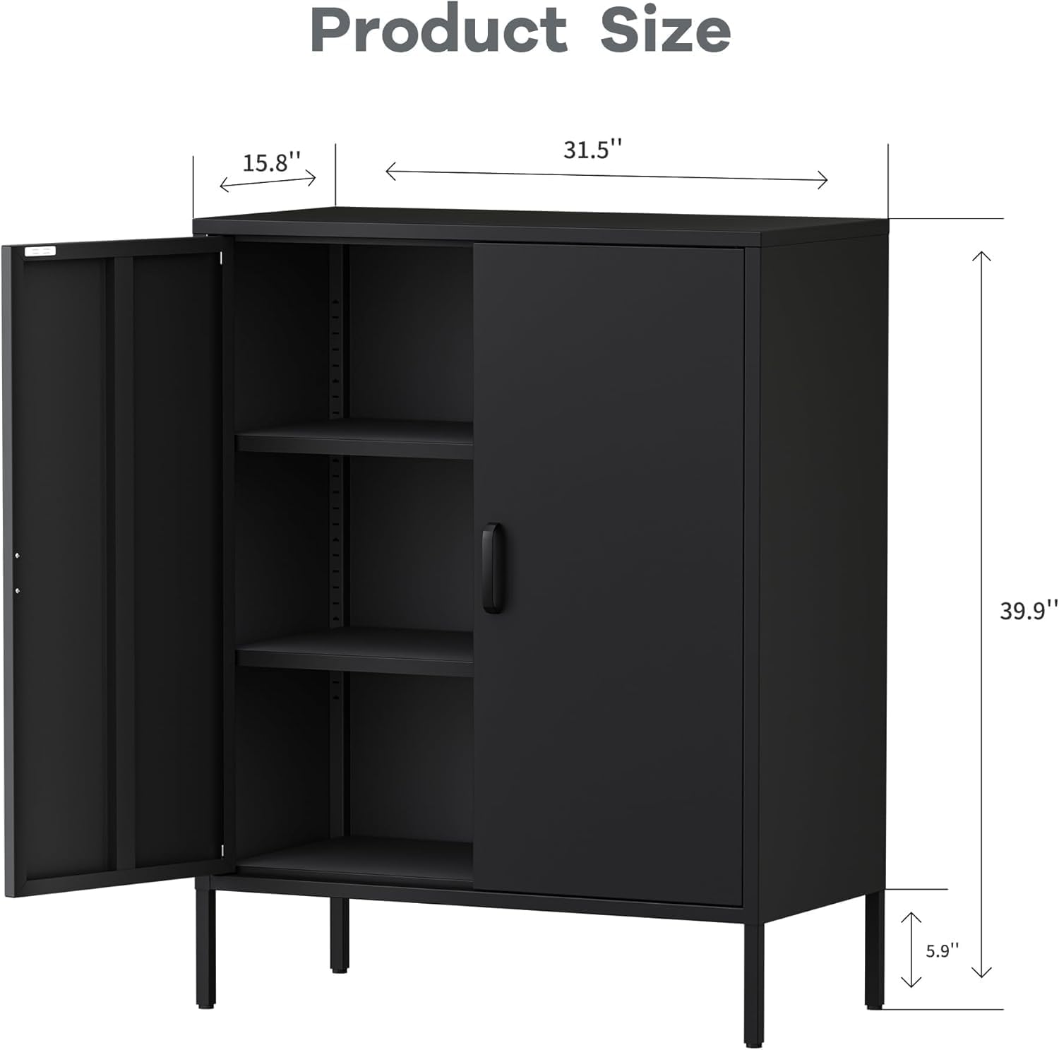 Bathroom Floor Storage Cabinet, 40' H Metal Locker, Small Black Cabinets with 2 Adjustable Shelves & 4 Doors,Freestanding Sideboard,Pantry Food Cabinet for Hallway,Home Office, Kitchen