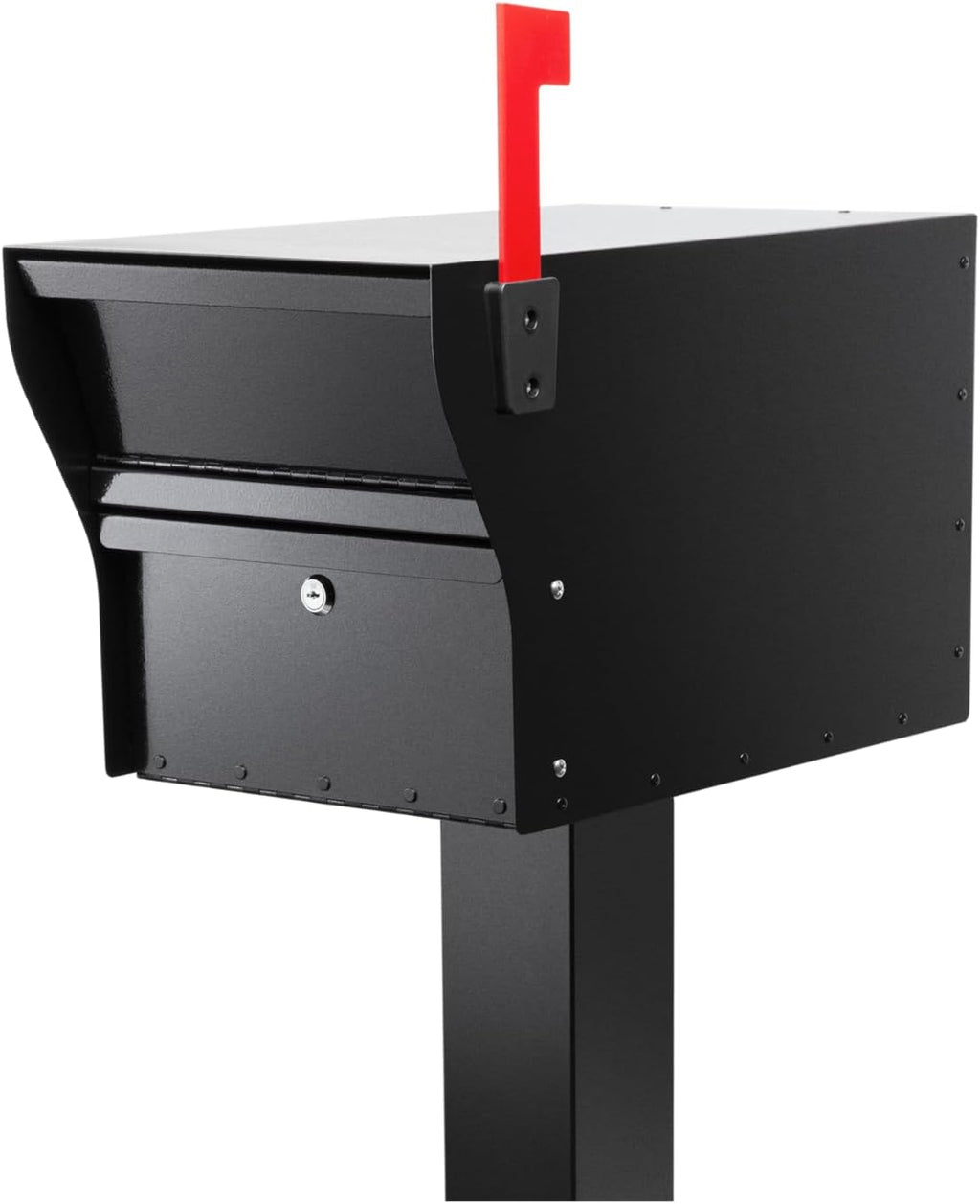 Whitehall MailVault Streetside Locking Mailbox with Post Package – Steel, Secure Weather Resistant Modern Square Mailbox (Black)