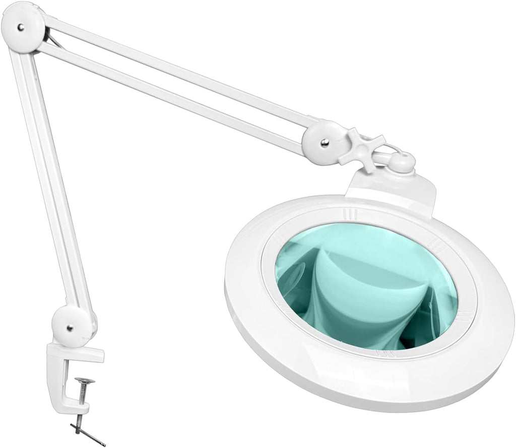 (7 inch Glass Lens) 2.25X, 5 Diopter, Professional LED Magnifying Lamp with Clamp, 4 Brightness Levels, 5600-6000K Daylight Bright, 1200 Lumens, 84 SMD LEDs, Adjustable Arm, BoliOptics MG16304321