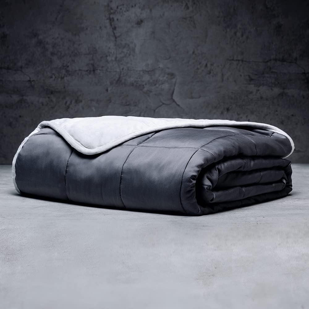 LUXOME Full Size Weighted Blanket | Integrated Cooling & Plush Cover | 15 lbs | 54'x72' | Light Grey