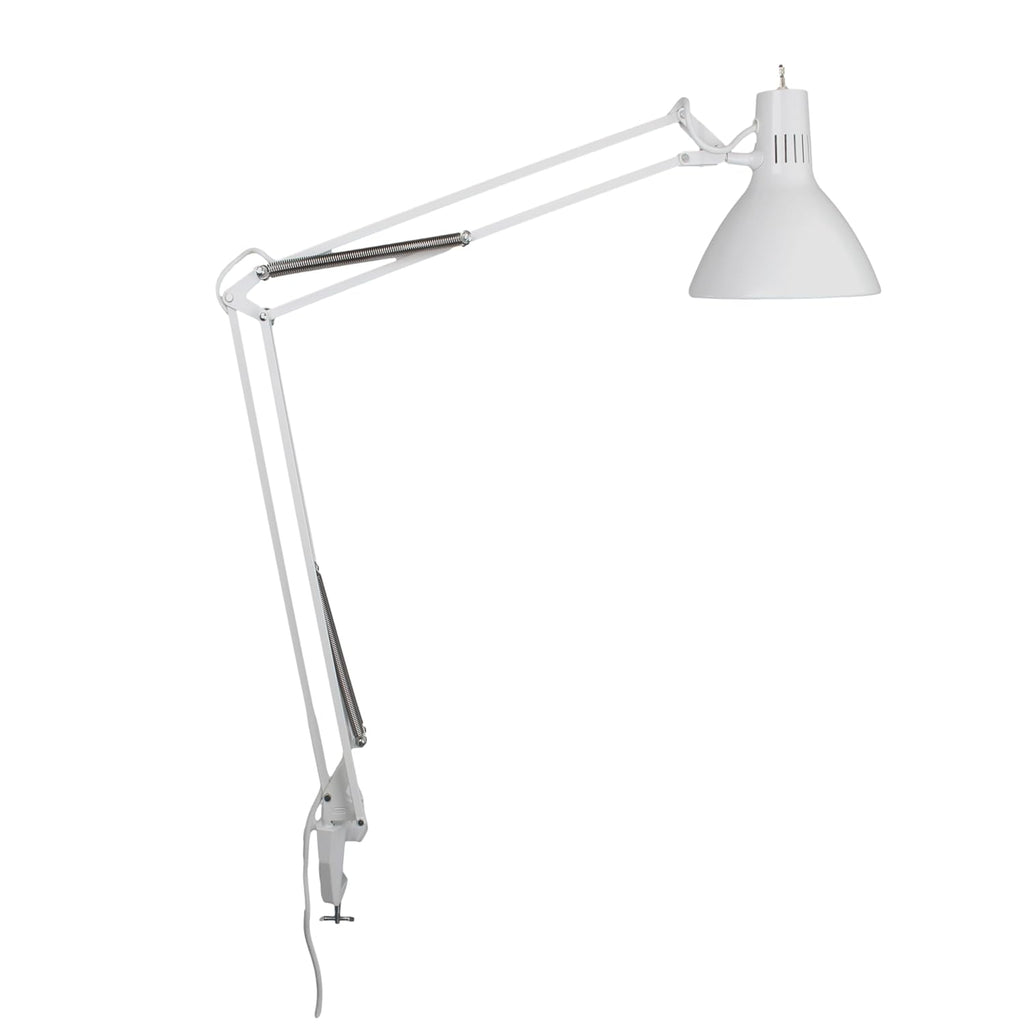 Luxo LS1AWT LS 23W CFL Task Light, 45' Powder-Coated Arm with External Springs, Edge Clamp, White