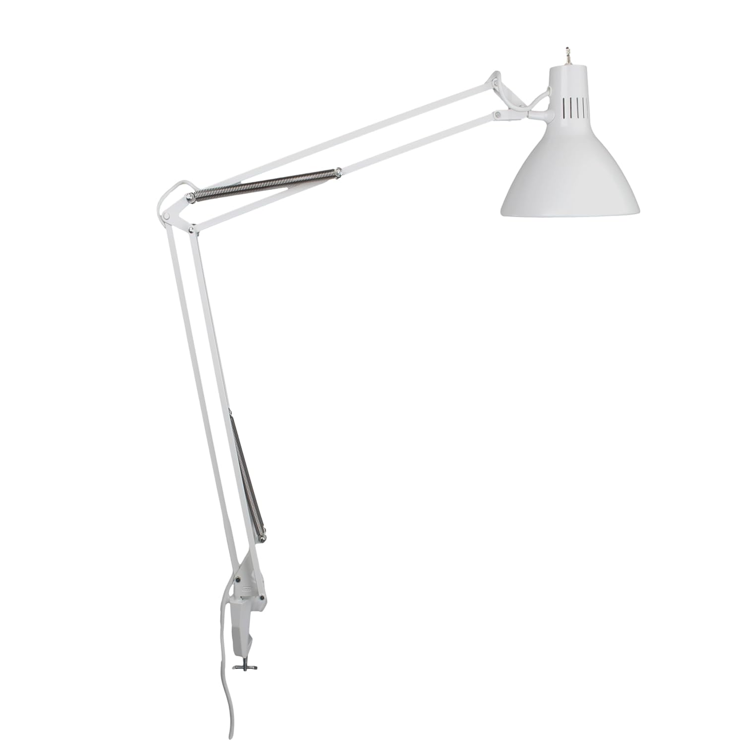 Luxo LS1AWT LS 23W CFL Task Light, 45' Powder-Coated Arm with External Springs, Edge Clamp, White