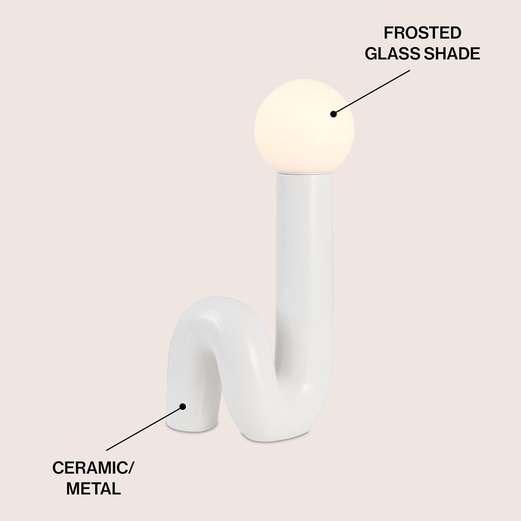 JONATHAN Y 18' White Modern Ceramic Spiral Table Lamp for Bedroom Living Room, Katya Minimalist Bedside Lamp, Frosted Glass Shade, LED Bulb Included JYL5500A