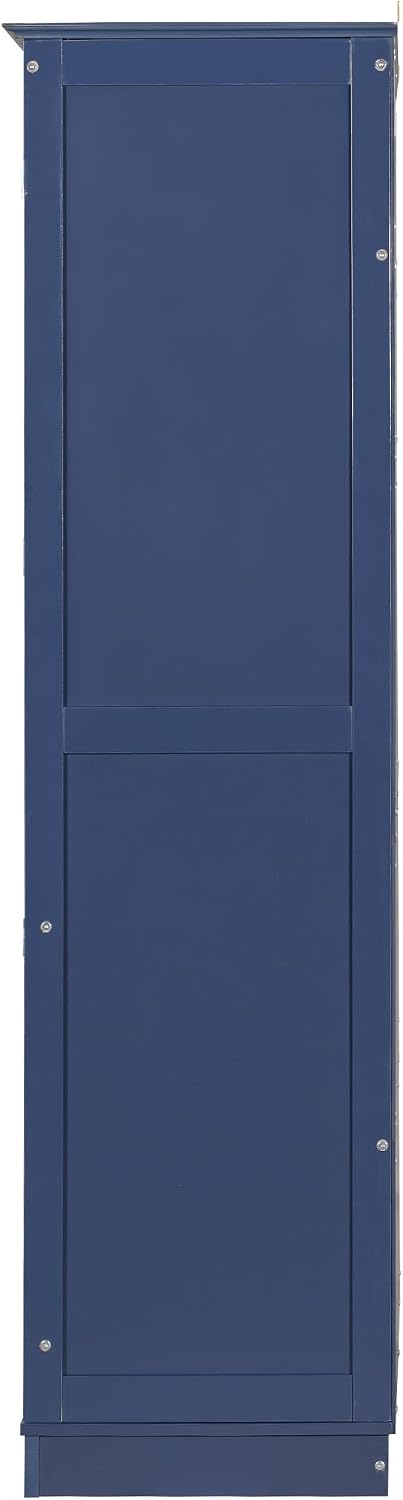 Modern 75inch Kitchen Pantry, Freestanding Kitchen Storage Cabinet Display Cabinet with Glass Doors and 4 Built-in Drawers for Living Room, Home Office (Blue-30r)
