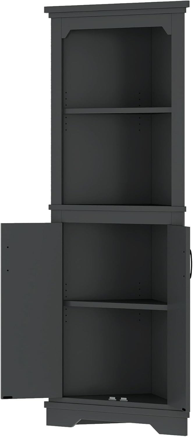 Bellemave Triangle Corner Storage Cabinet, 69.4'' H Tall Bathroom/Kitchen Cabinet with Doors & Shelves, Space-Saving Furniture for Small Spaces (Black)