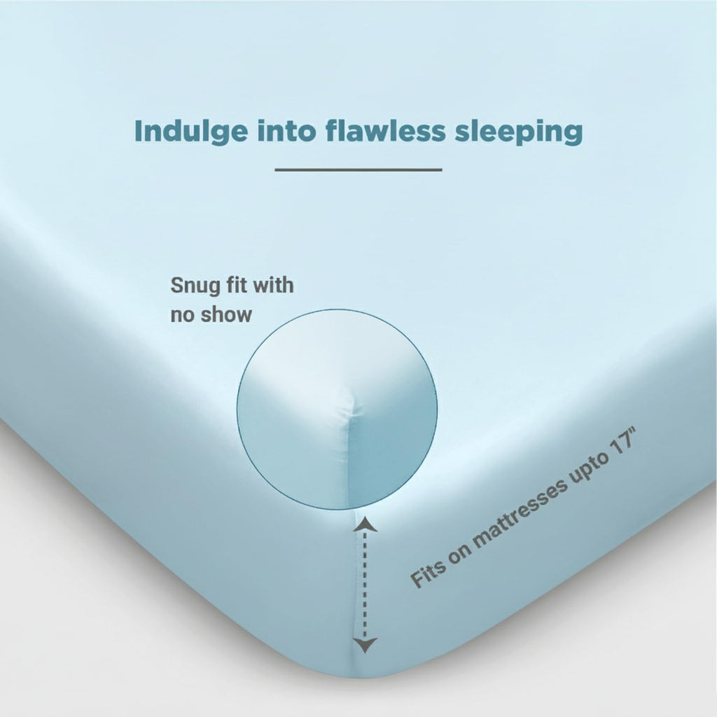 Fabdreams 100% Organic Cotton Percale Weave Queen Size Sheet Set | 300 Thread Count | GOTS Certified | Long Staple Cotton | Cool Crisp Breathable | Fits Upto 17' Deep Pocket | Light Blue