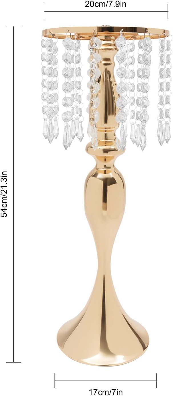 10PCS Crystal Flower Stand Wedding Centerpieces 21.3Inch Tall Gold Vases Metal Flower Candle Holder with Sparkling Crystal for Table Wedding Party Dinner Event Decor (Gold-6)