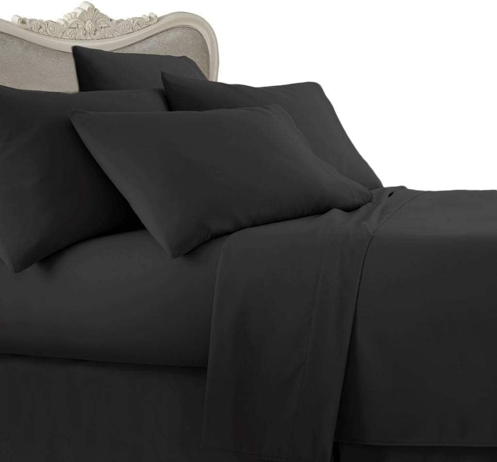 4 Piece Luxurious 1500 Thread Count Full Size Siberian Goose Down Comforter Set 100% Egyptian Cotton, Black Solid Color, 1500 TC - 750FP - 50Oz.