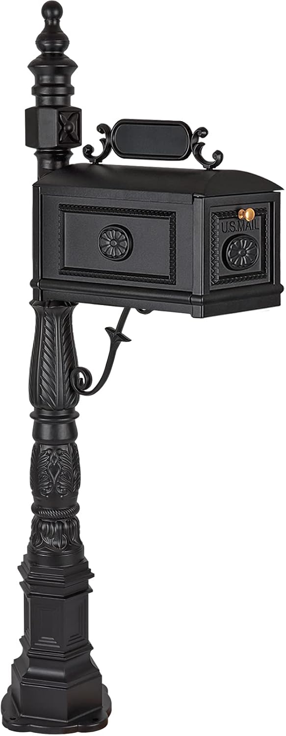 Polar Aurora Barcelona Decorative Post Mailbox Combination Stratford Heavy Duty Postal Mail Box Cast Aluminum(Black)