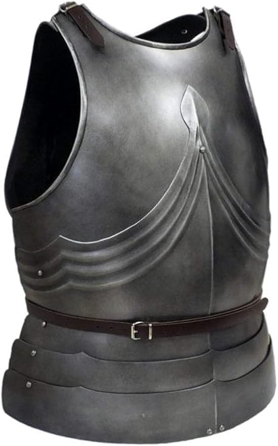 Blackened Steel Breastplate Gothic Laminated Cuirass with Fluted Ridges & Brass Rivets, Dark Knight Torso Armor, Adjustable Leather Straps LARP Cosplay