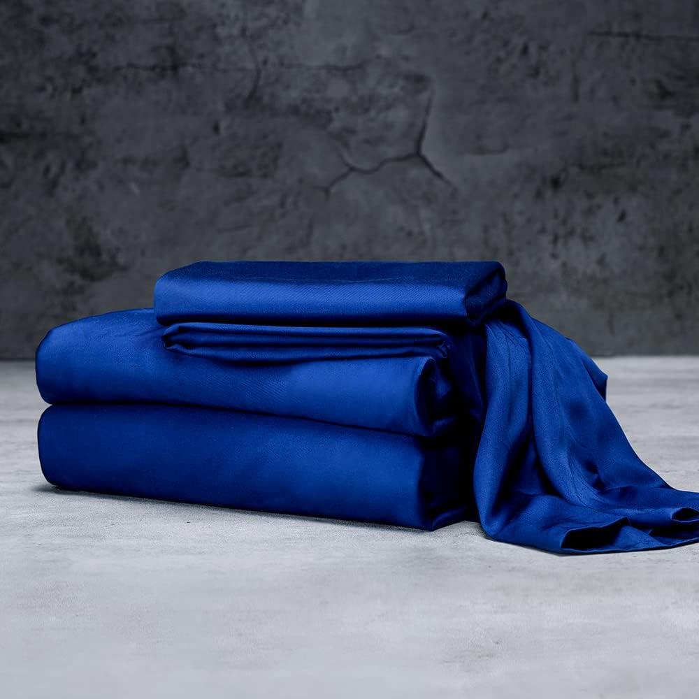 LUXOME Luxury Sheet Set | 100% Rayon (Viscose) from Bamboo | Twin Size - Sapphire | Deep Pockets | 3-Piece Set (Fitted, Flat, Pillowcase)