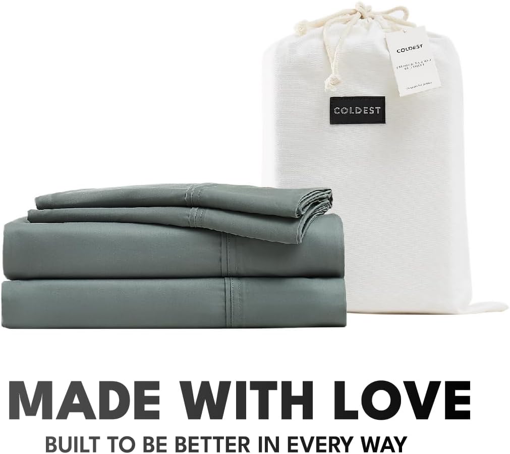 Coldest 100% Organic Viscose Derived from Bamboo Sheets, Luxury Ultra Soft & Cooling, Deep Pocket, Double Stitching - Ideal for Hot Sleepers - Queen Size 5 Pieces Set