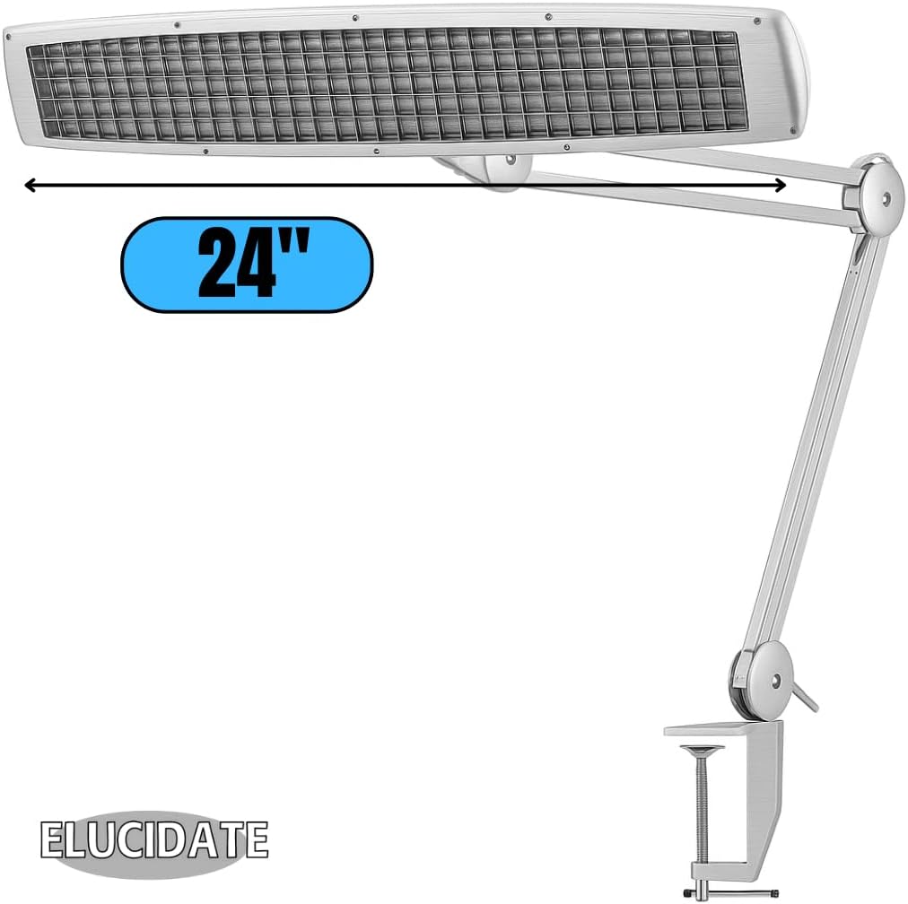 ELUCIDATE 24' (61 cm) White Clamp-On Fluorescent Desk Lamp with Spring-Action Arm | Energy-Saving | Wide Coverage |