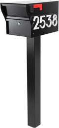 Whitehall MailVault Streetside Locking Mailbox with Post, Personalize with Modern Stand-Off Address Numbers Package – Steel, Secure Weather Resistant Modern Square Mailbox (Black/White)
