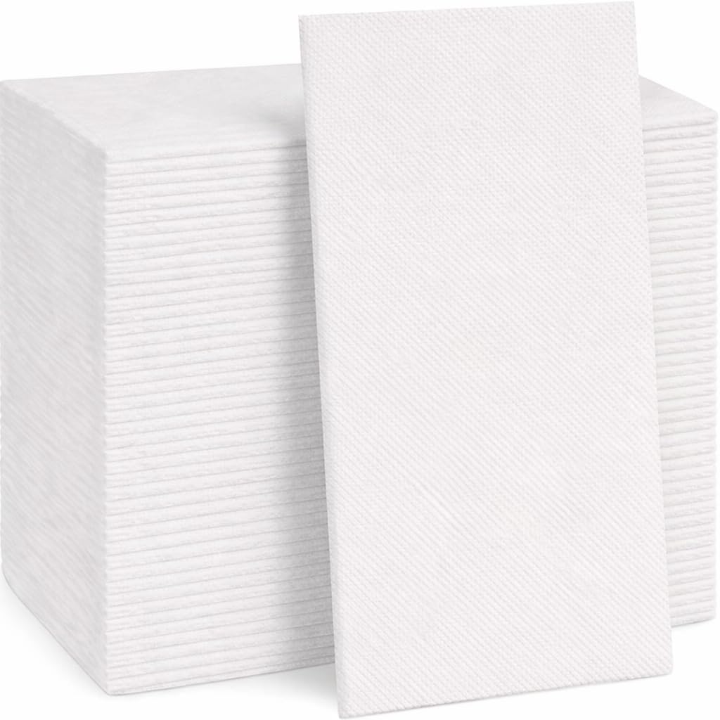 1200 Lillian Disposable Bathroom Napkins | Single-Use Linen-Feel Guest Towels | Cloth-Like Hand Tissue Paper, White, 12' x 17', White