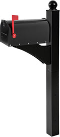 Colingmill Black 1 Set Iron Mailbox Posts with Mailbox for Outside Ground Mounting Post 56 Inch Tall Heavy Duty Architectural Stand with 8 Screws for Outdoor Use