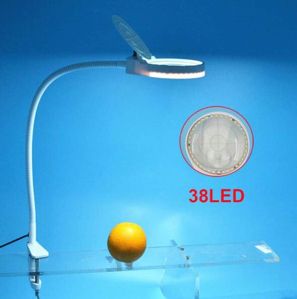 Led Magnifying Lamp with Clamp, with Adjustable Swivel Arm Light, 5X 15X Magnifier Vertical Desk Magnifying Lamp Light Beauty Adjustable Beauty Stand Salon Tattoo Nail Skin,