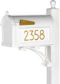 Whitehall Custom Extra Large Mailbox, Capitol Model with Modern Style Address Plaques and Post Package, Sand Cast Aluminum, White Personalized in Goldtone