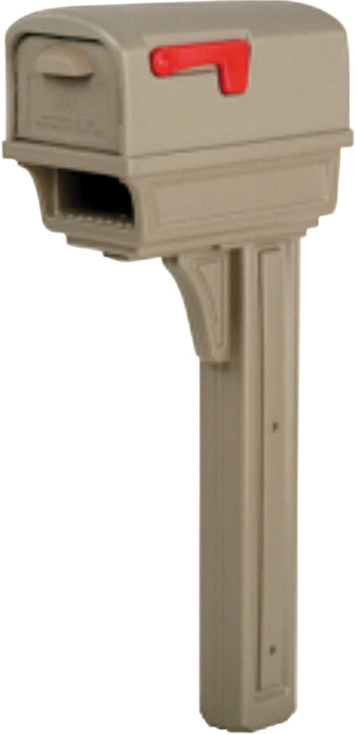 Gibraltar Mailboxes Gentry Large Capacity Double-Walled Plastic Mocha, All-in-One Mailbox & Post Combo Kit, GGC1M0000