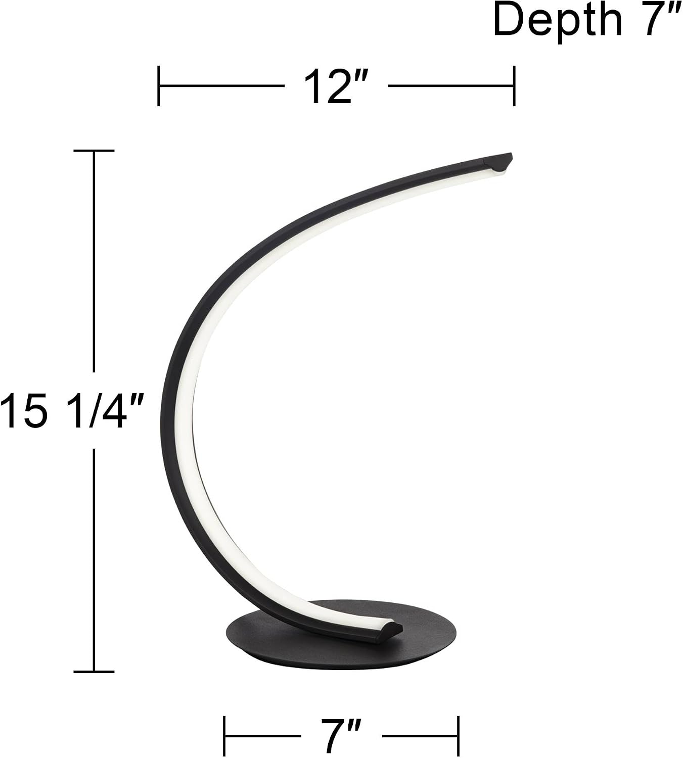 360 Lighting Curved Arc 15 1/4' High Small Modern Accent Table Lamp LED Black Metal Single White Shade Living Room Bedroom Bedside Nightstand House Office Home Reading Kitchen Entryway