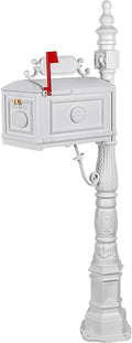 Polar Aurora Barcelona Decorative Post Mailbox Combination Stratford Heavy Duty Postal Mail Box Cast Aluminum(White)