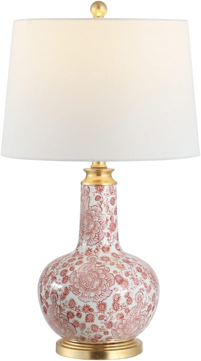 Safavieh Lighting Collection Leia Red Floral Chinoiserie Ceramic 26-inch Bedroom Living Room Home Office Desk Nightstand Table Lamp (LED Bulb Included)