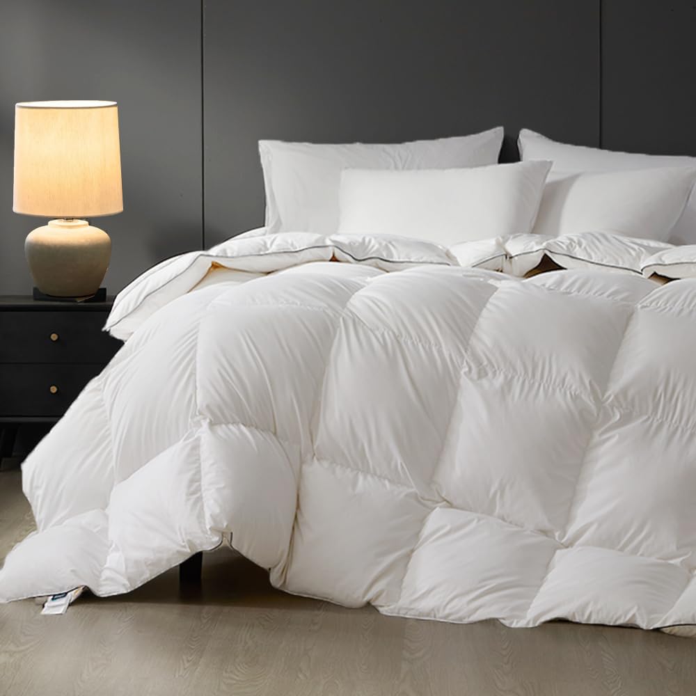 King Size Down Comforter,All-Season Duvet Insert with 8 Loops,Noiseless Luxury Comforter,White,106x90 inches