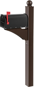 Colingmill Brown,Black 1 Set Iron Mailbox Posts with Mailbox for Outside Ground Mounting Post 56 Inch Tall Heavy Duty Architectural Stand with 8 Screws for Outdoor Use