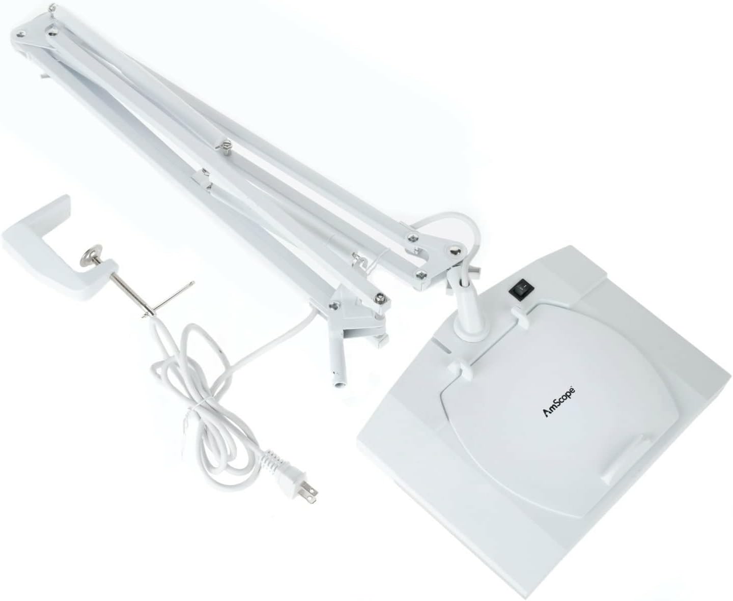 AmScope - Heavy-Duty 2.25X Magnification Large Rectangular Glass Magnifying Lamp with Adjustable Arm and Desk Clamp -MAGFLU-8069D-1C