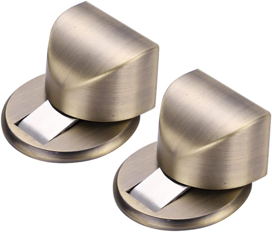 Door Wedge Stoppe,Door Stops,Door Stoppers,Magnetic Door Stop Catch Compact Zinc Alloy Floor Door Stopper, Invisible Metal Door Stop for Household Use-Gold||2PCS (Color : Gold) (Bronze)