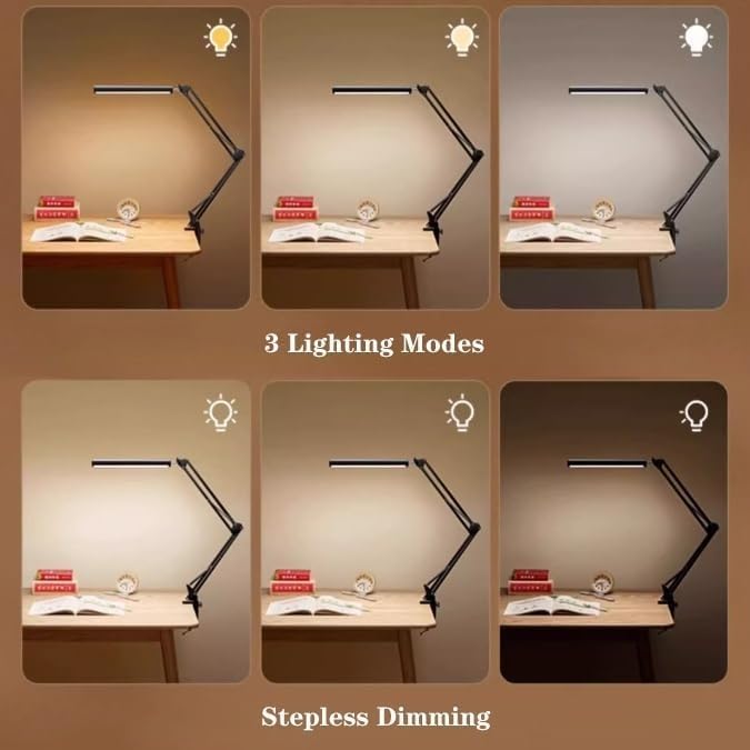 Table lamp LED Desk Lamp with Clamp, Swing Arm Metal, Foldable Eye Protection Reading Light, 3 Color Modes Stepless