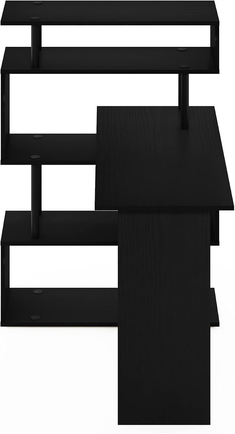 Furinno Classic Desk, 40' Wide L-Shape Gaming Desk, Computer Desk, Writing Desk with 5-Tier S-Shaped Side Shelves for Home Office, Study Room, Dorm, Bedroom, Americano