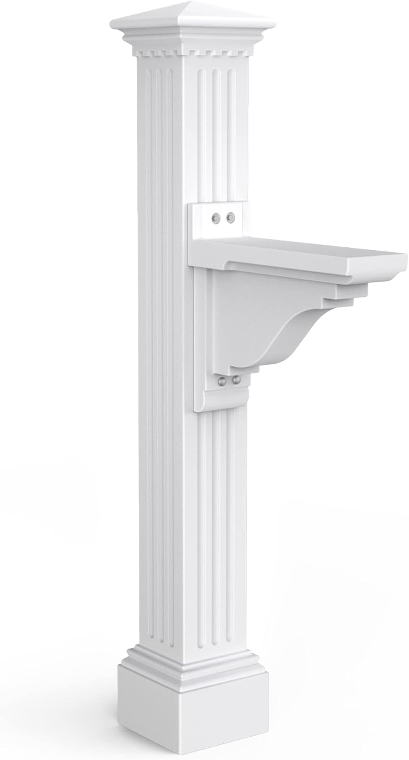 Mayne Manchester Single Arm Mail Post - White - 26in L x 9in W x 58in H - Manchester Post & Arm, Hardware Kit (5852-W)