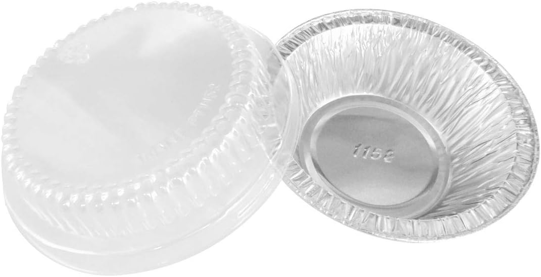 KitchenDance Mini Pie Tins with Snap-On Lids - Aluminum Pie Pans for Single Portions - Ideal for Fruit Tarts, Pies, Cheesecakes, Cobblers, Flan - Oven and Freezer Safe - 1152P (1000, Silver)