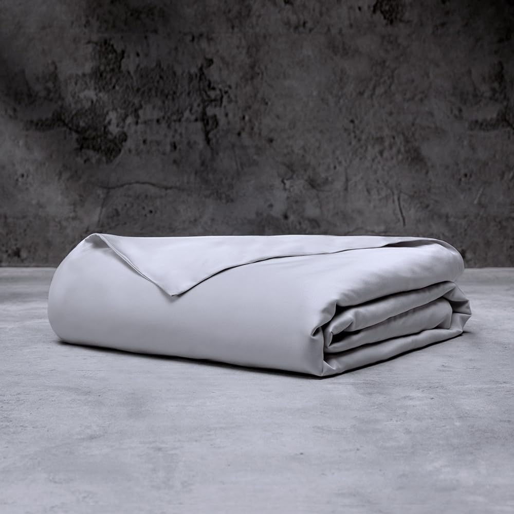 LUXOME Luxury Duvet Cover | Oversized Fit | 100% Viscose from Bamboo | Silky Soft Feel | Thermal-Regulating | 2X Cover Ties | Full/Queen - 90'x98' | Stone