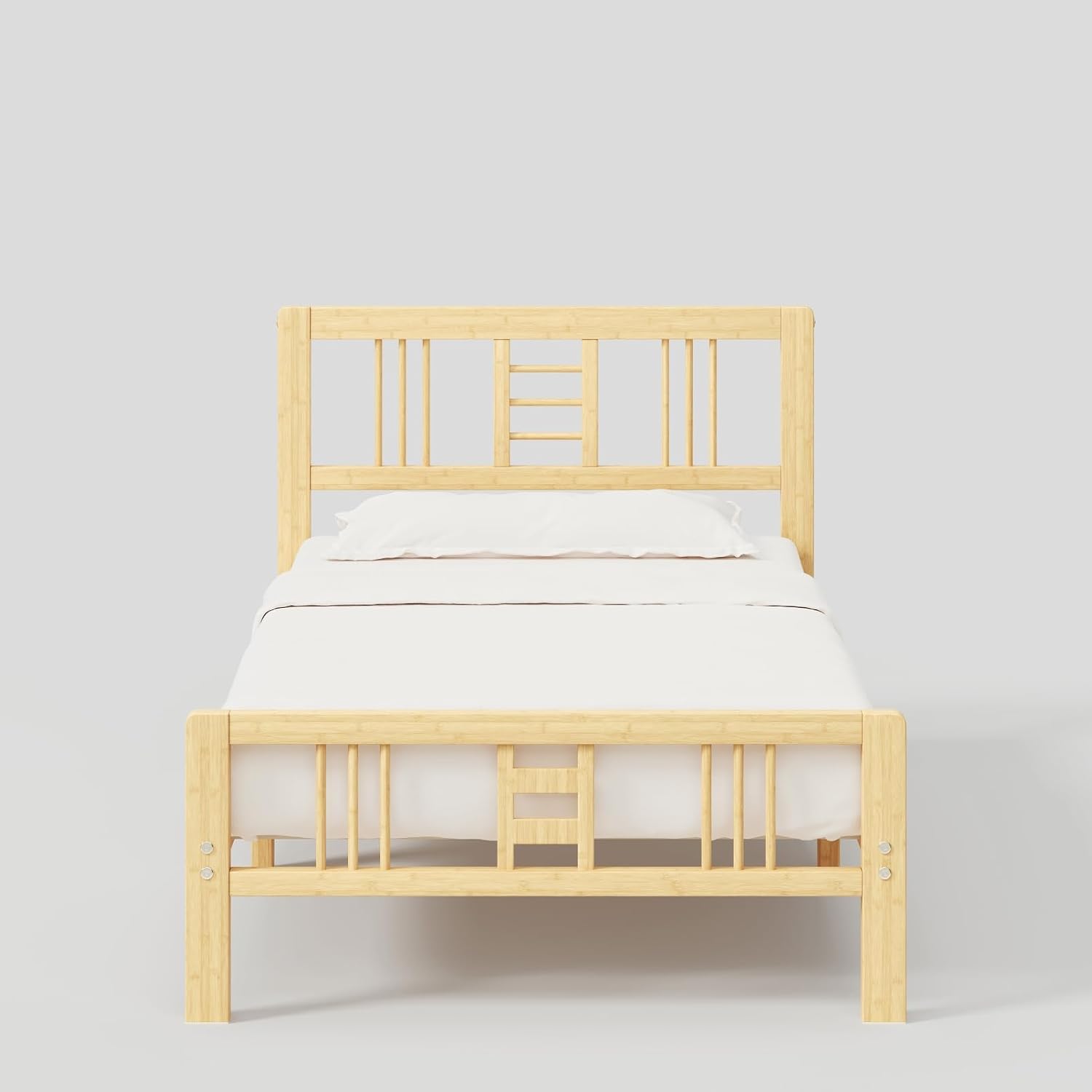 10 Inch High Bamboo Twin Bed Frame with Headboard and Footboard, Wood Bed Frame Twin Metal Slat Support Heavy Duty, No Box Spring Needed, Easy Assembly, Noise Free, Reinforced