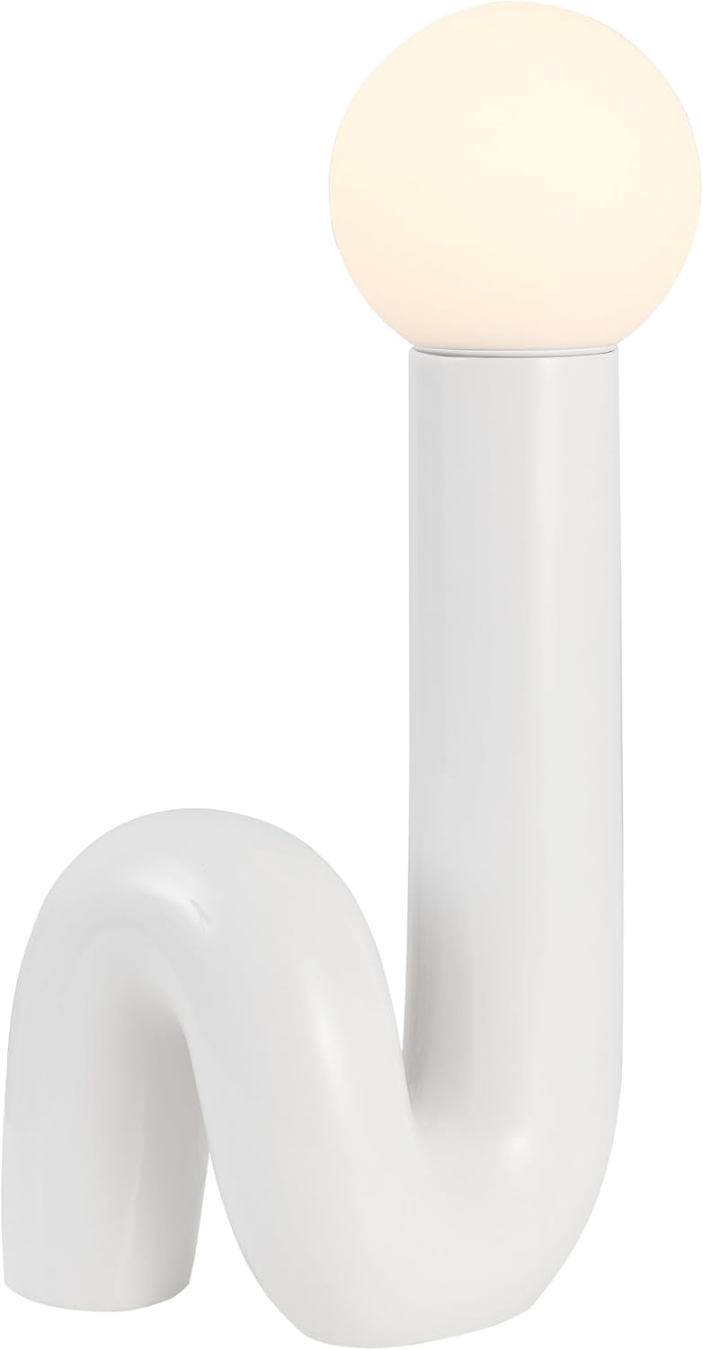 JONATHAN Y 18' White Modern Ceramic Spiral Table Lamp for Bedroom Living Room, Katya Minimalist Bedside Lamp, Frosted Glass Shade, LED Bulb Included JYL5500A