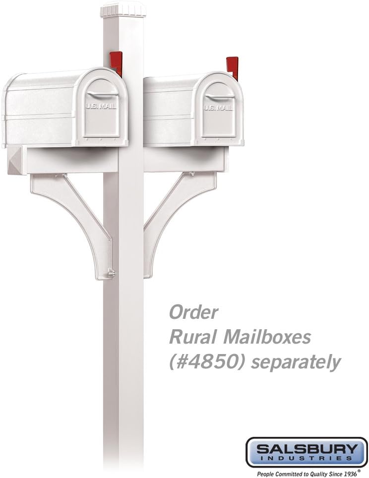 Salsbury Industries 4872WHT Deluxe Mailbox Post 2 Sided for Mailboxes, In-Ground Mounted, White