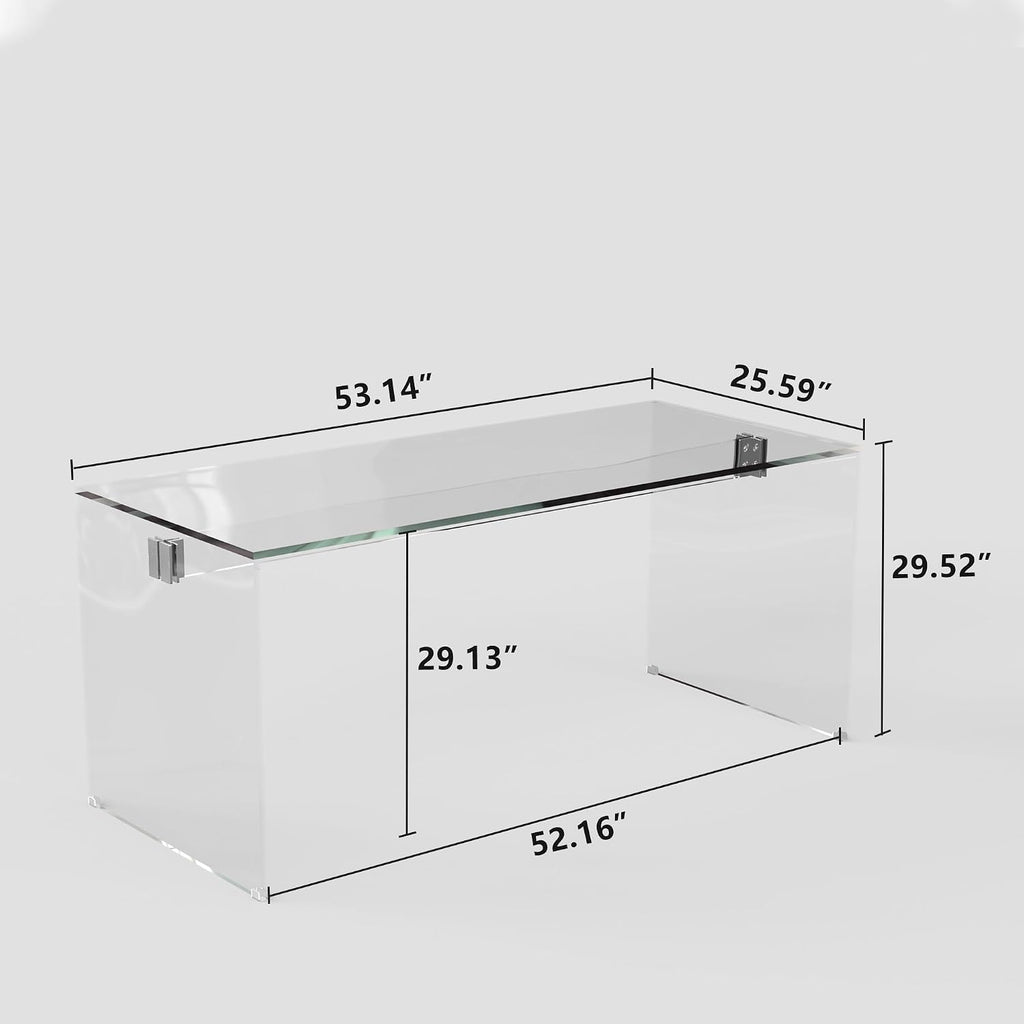 53.14' Modern Tempered Glass Executive Desk with Drawer, Black Wood Finish and Tempered Glass Legs – Minimalist Stylish Workstation Table for Home Office (Transparent Glass Desk)