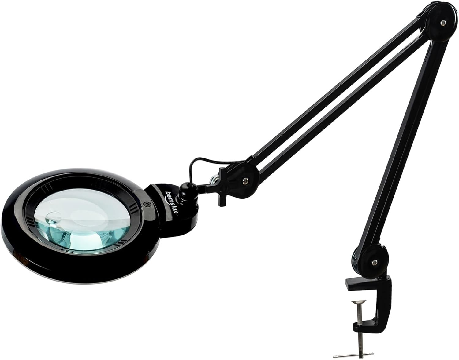 Bifocals Magnifying Desk Lamp with Clamp, 5 Diopter with 20 Diopter, 6 Inch Detachable Lens and 120PCS LEDs, 3 Color Modes 1200 Lumens Swivel Arm Magnifying Lamp with Light for Crafts (Black)